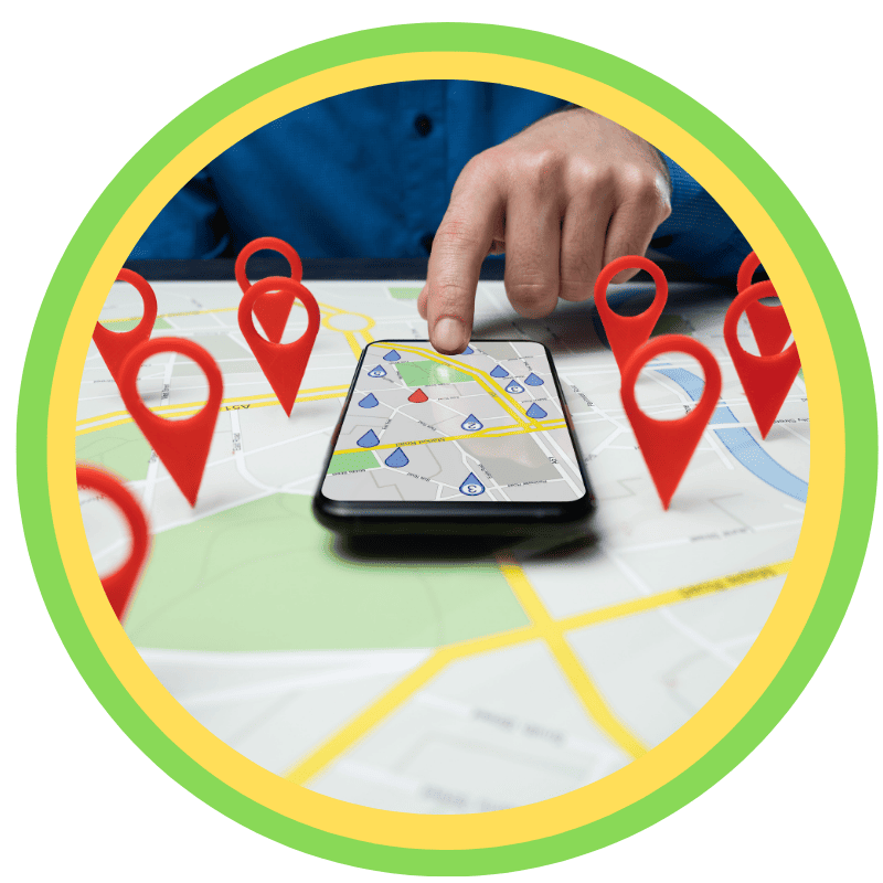Map with location pins on a mobile device, representing in-home care service areas across Hawley, Scranton, and surrounding counties in Pennsylvania
