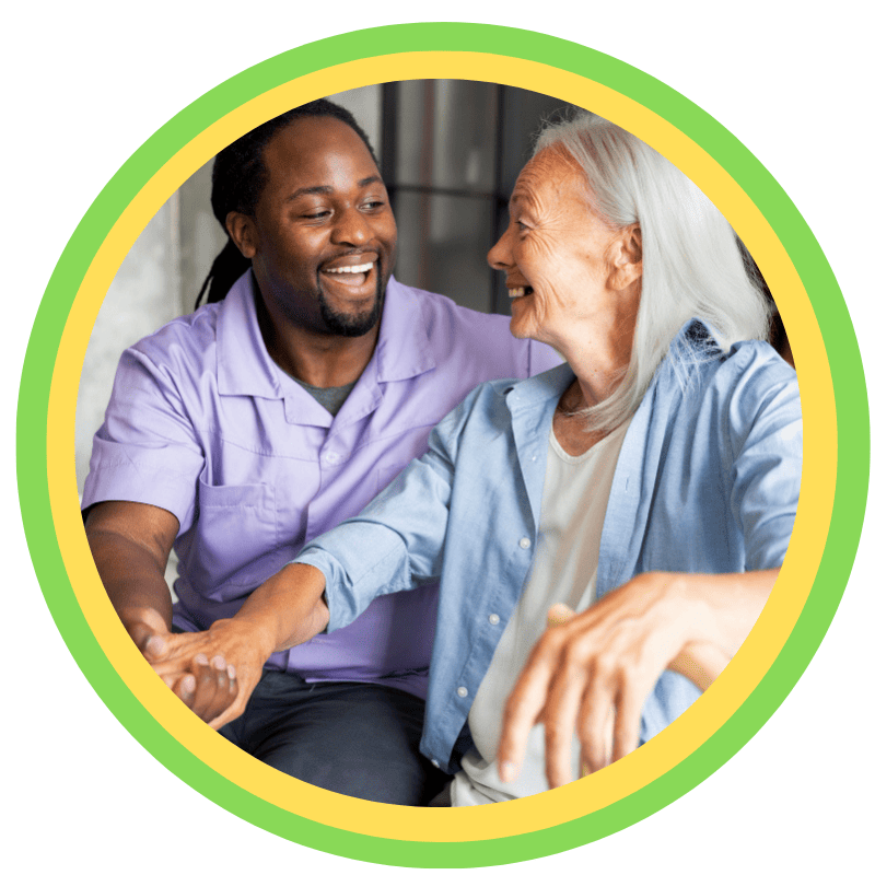 Caregiver sharing a warm moment with a senior client, representing caregiving careers and home care job opportunities in Hawley and Scranton, PA